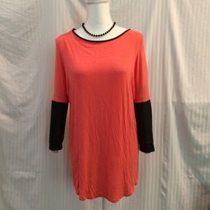 Tee Shirt Sz S Orange Black Faux Leather Sleeves